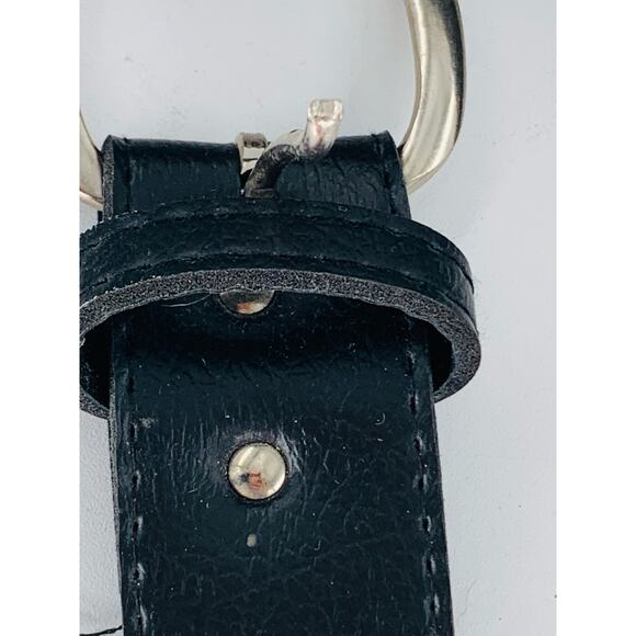 Black Faux Leather Belt 36 Inches Unisex Silver Buckle Eyelet Holes Imperfect - Picture 4 of 8